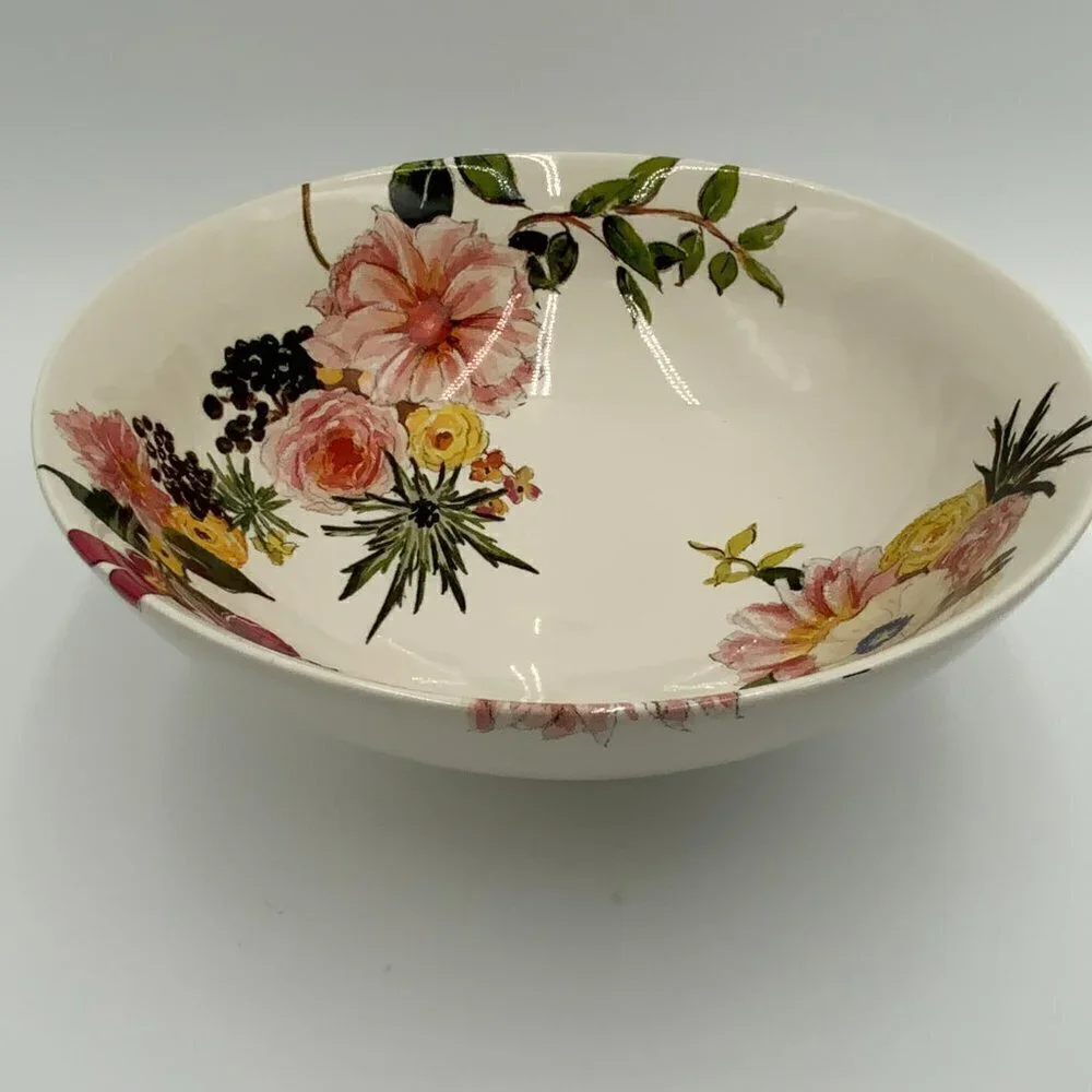 NEW Pottery Barn Large (11” diameter) Footed Serving Bowl Stoneware Floral